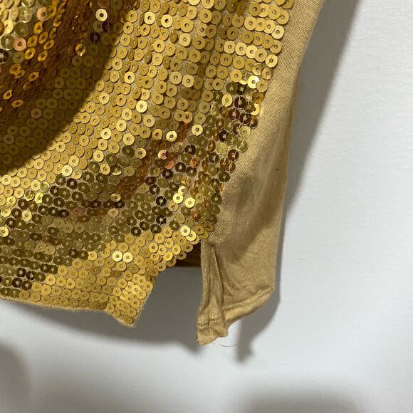 MICHAEL Michael Kors Gold Sequin Top SIZE MEDIUM Chevron Stripes Tee V-Neck - Picture 6 of 7
